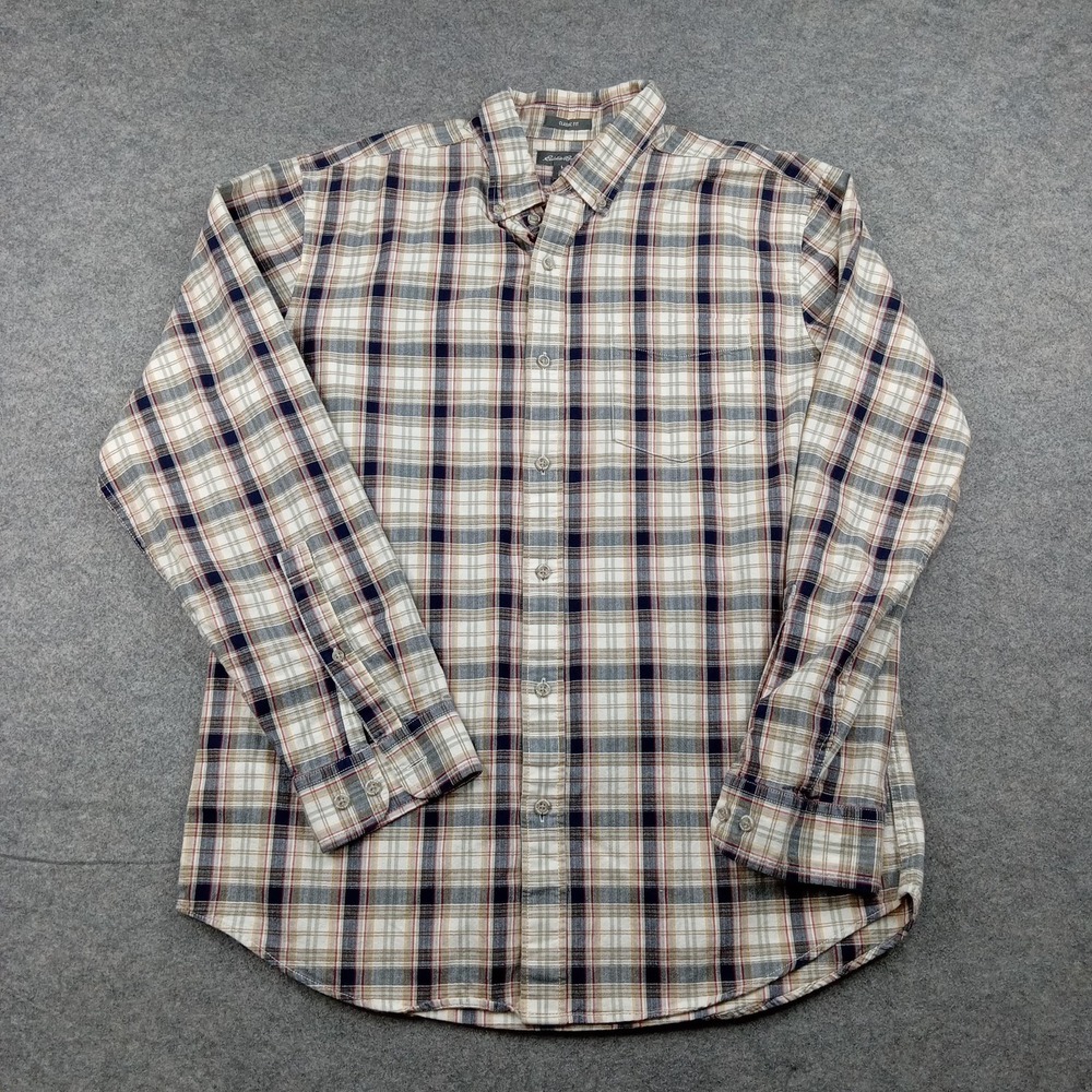 Eddie Bauer Shirt Mens Medium Plaid Classic Fit Button Front Long Sleeve Casual